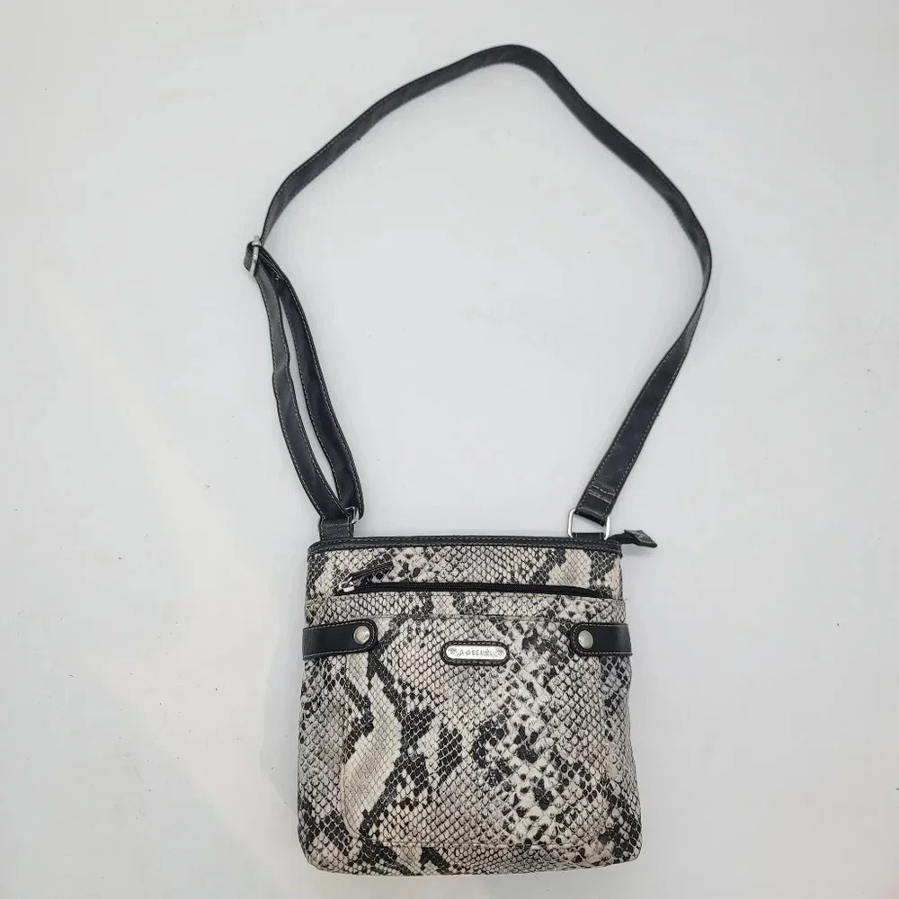 Rosetti Womens Faux Reprile Gator Snake Leather Black Gray Crossbody Bag Purse